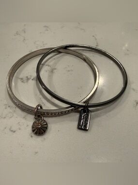 COACH Silver and Gunmetal Tone Stackable Bangle Bracelet Set - Women's Jewelry